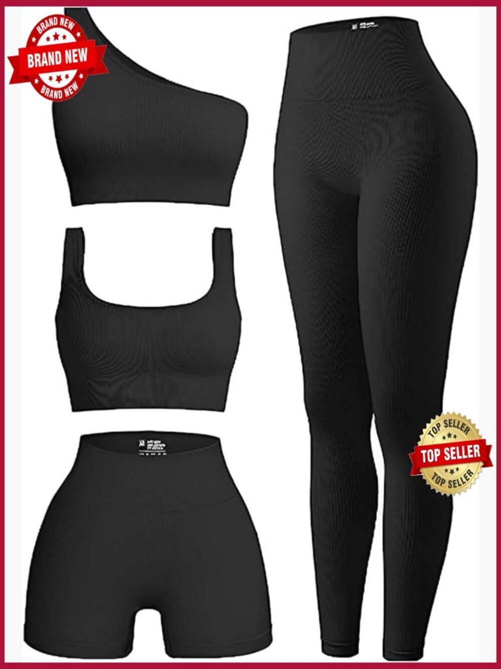 4 Piece Workout Sets Ribbed Leggings Yoga Sets Active Wear Matching Gym Outfits